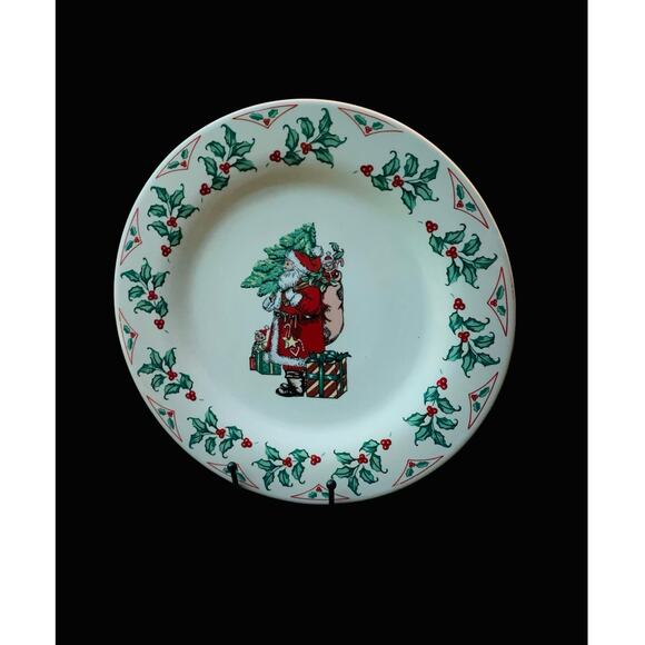 Gibson Christmas Dinner Plate 10 3/4" Santa Claus Holly Berry Vintage - Picture 4 of 9